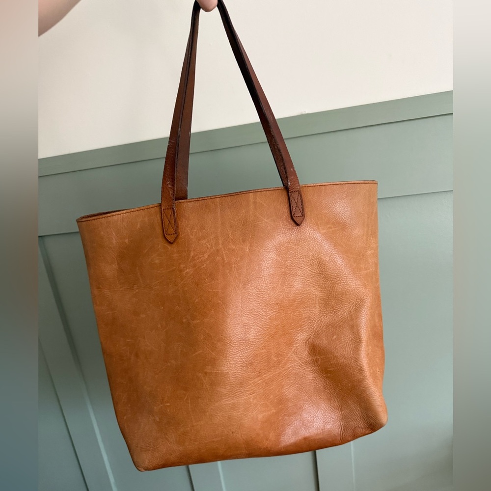 Madewell Cognac Leather Tote with Dark Brown Straps